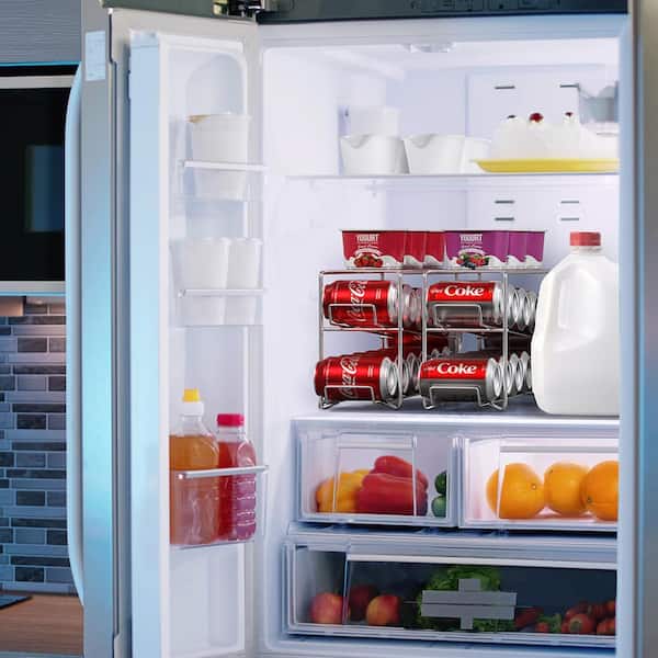 Soda Can Rack Beverage Dispenser-Soda Can Organizer Dispenses 12 Standard Size 12oz Soda Cans (2 Pack, Silver)