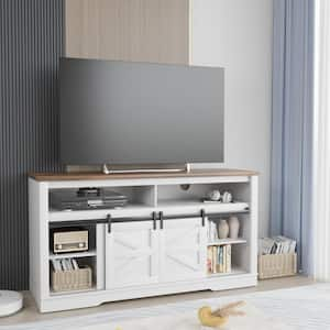 59 in. Farmhouse Fireplaced TV Stand with Adjustable Shelves White Environmental Center Fits TV's up to 65 in.