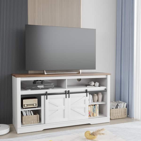 LACOO 59 in. Farmhouse Fireplaced TV Stand with Adjustable Shelves White Environmental Center Fits TV's up to 65 in.