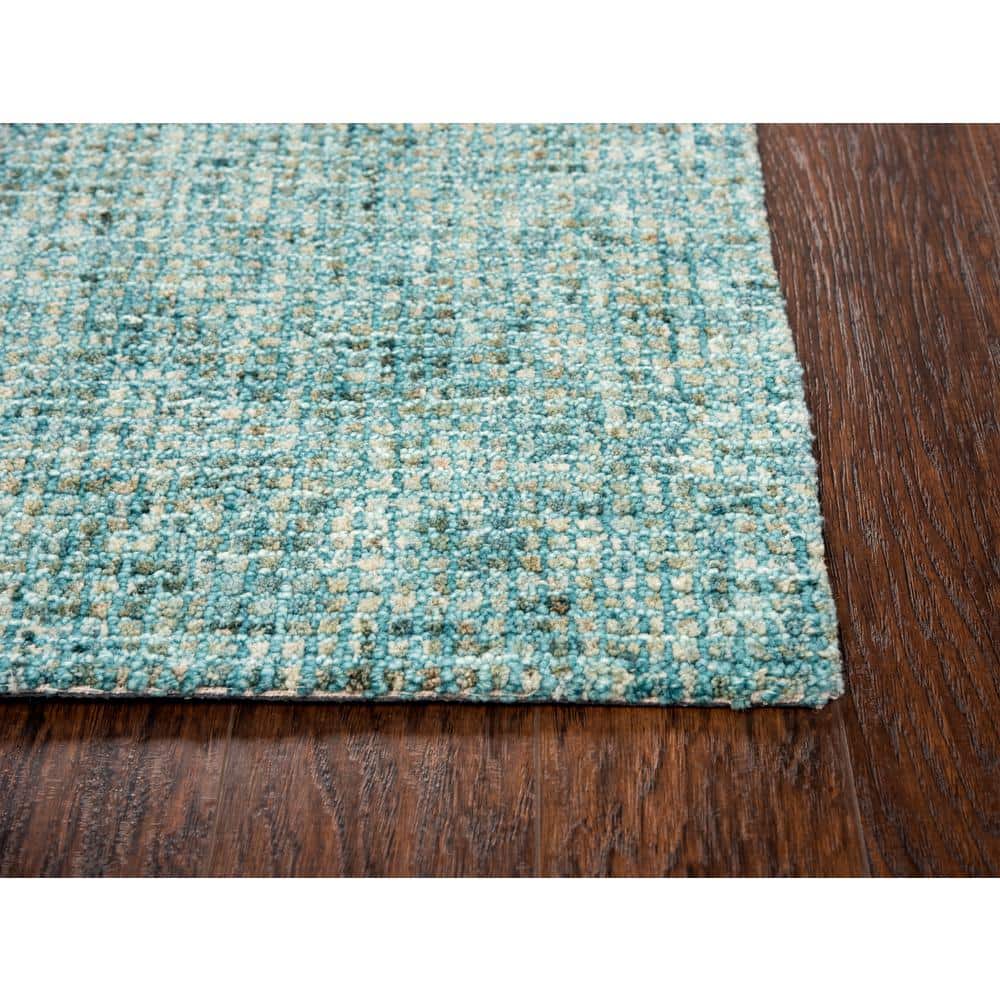 Teal and Beige Hand-Tufted Wool Area Rug, 5' x 8'