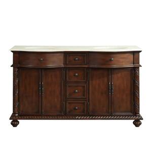 60 in. W x 22 in. D Vanity in Brazilian Rosewood with Marble Vanity Top in Crema Marfil with White Basin