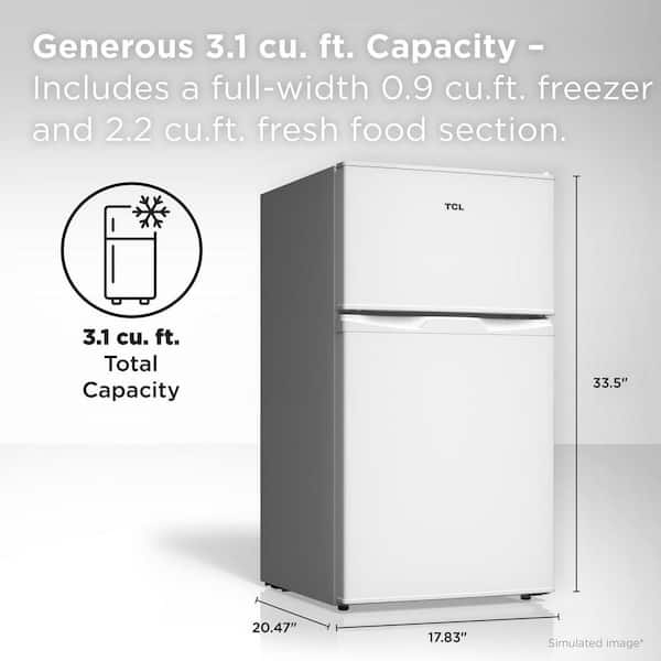3.1 cu. ft. 2-Door Mini Refrigerator in White with Top Freezer