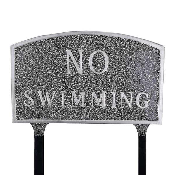 Montague Metal Products 13 in. x 21 in. Large Arch No Swimming Statement Plaque Sign with Lawn Stakes - Swedish Iron