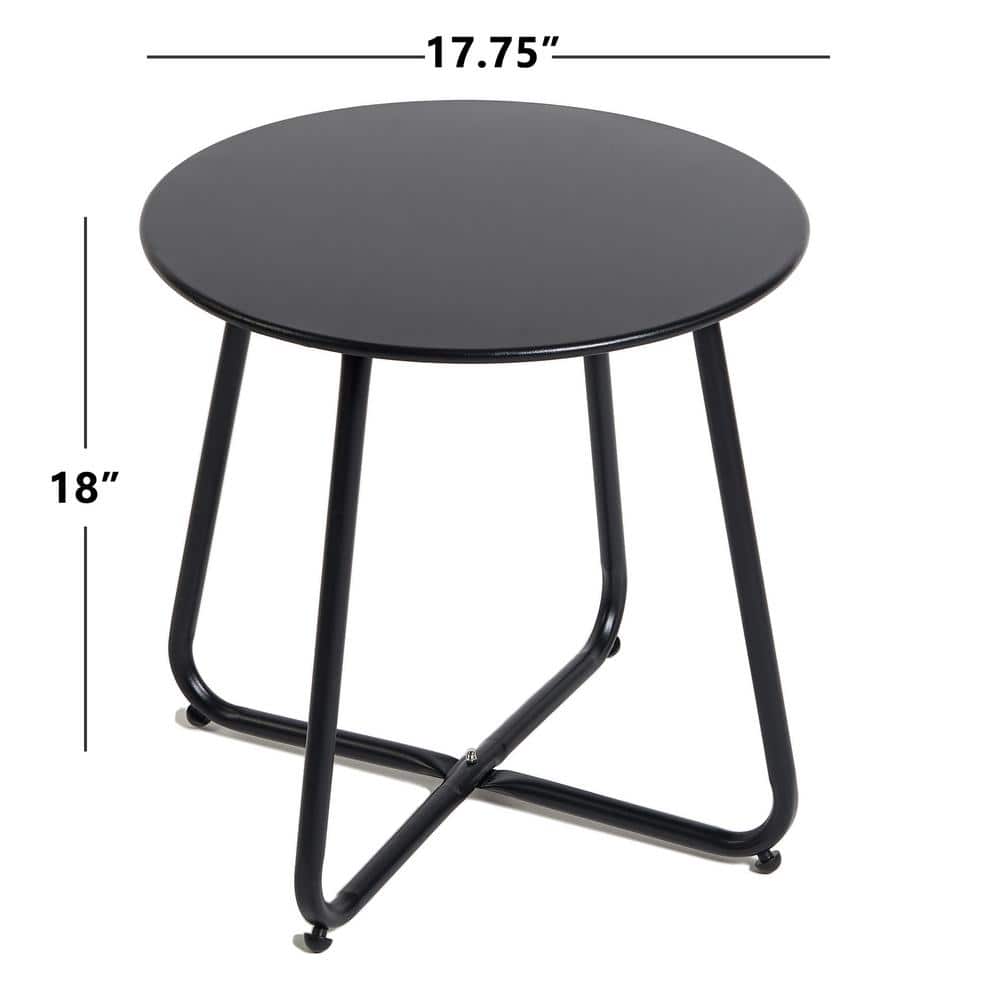 Black Round Steel Patio Side Table with Adjustable Feet