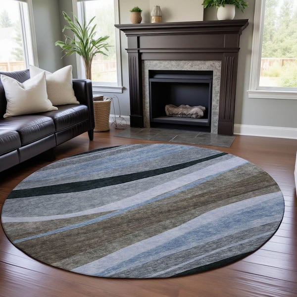 Mayfield Premium Machine Washable Abstract AMF1098 Brown 8 ft. x 8 ft. Round Rug