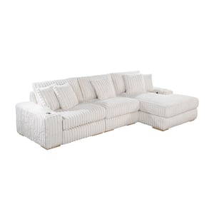 Roger 72 in. Straight Arm 3-Piece Velvet L Shape Reversible Sectional Sofa in. Beige With 2 Cupholders And 2 USB Ports