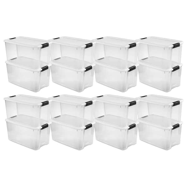Sterilite 70 qt. XL Plastic Stacking Storage Container Boxes in Clear, 16 Pack