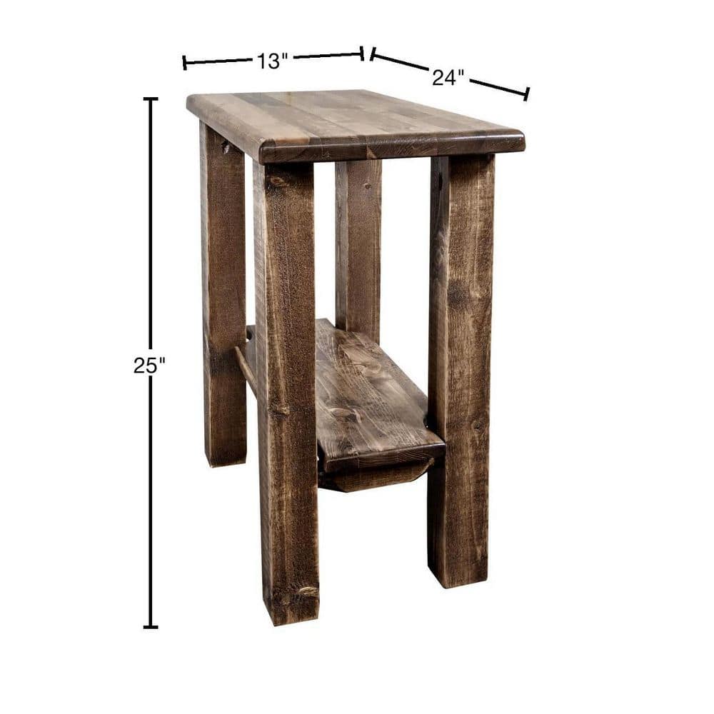 Early American Pine Rectangular Wood End Table