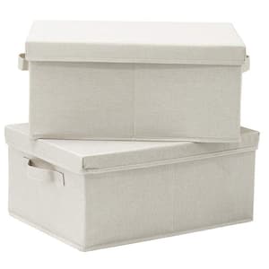 25 Qt. Linen Clothes Storage Bin with Lid in Beige (2-Pack)