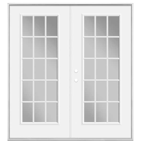 Masonite 72 in. x 80 in. Primed White Steel Prehung Right-Hand Inswing 15-Lite Clear Glass Patio Door without Brickmold