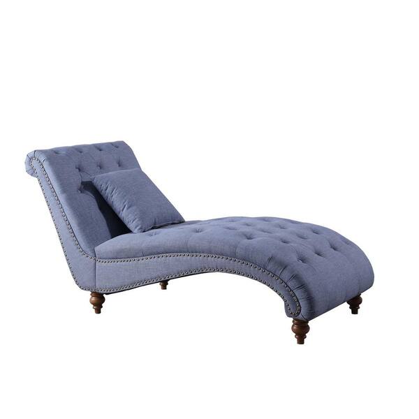 ORE International 34 in. Bluebird Denim Blue Laurel Tufted Nailheads with Pillow Single Chaise Louge