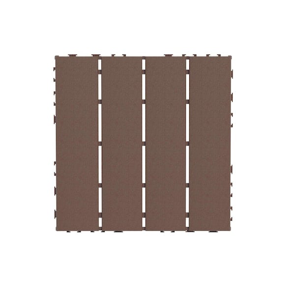 1 ft. x 1 ft. Brown Plastic Interlocking Deck Tiles, 44 Pack Patio Deck Tiles, Square Waterproof Outdoor All Weather Use