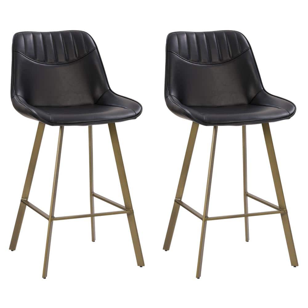 Blakeley Black Faux Leather & Metal 34" Modern Farmhouse Barstools - Set of 2