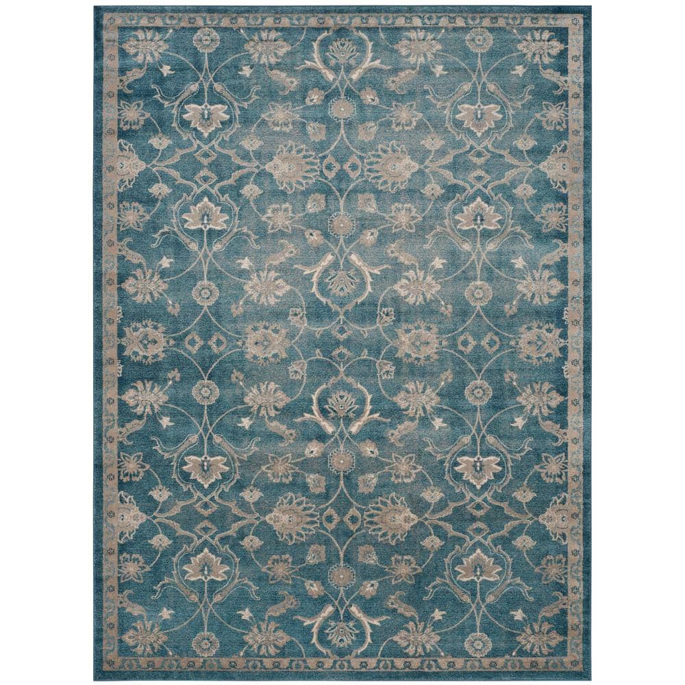 Blue and Beige Floral Synthetic Area Rug, 8' x 11'