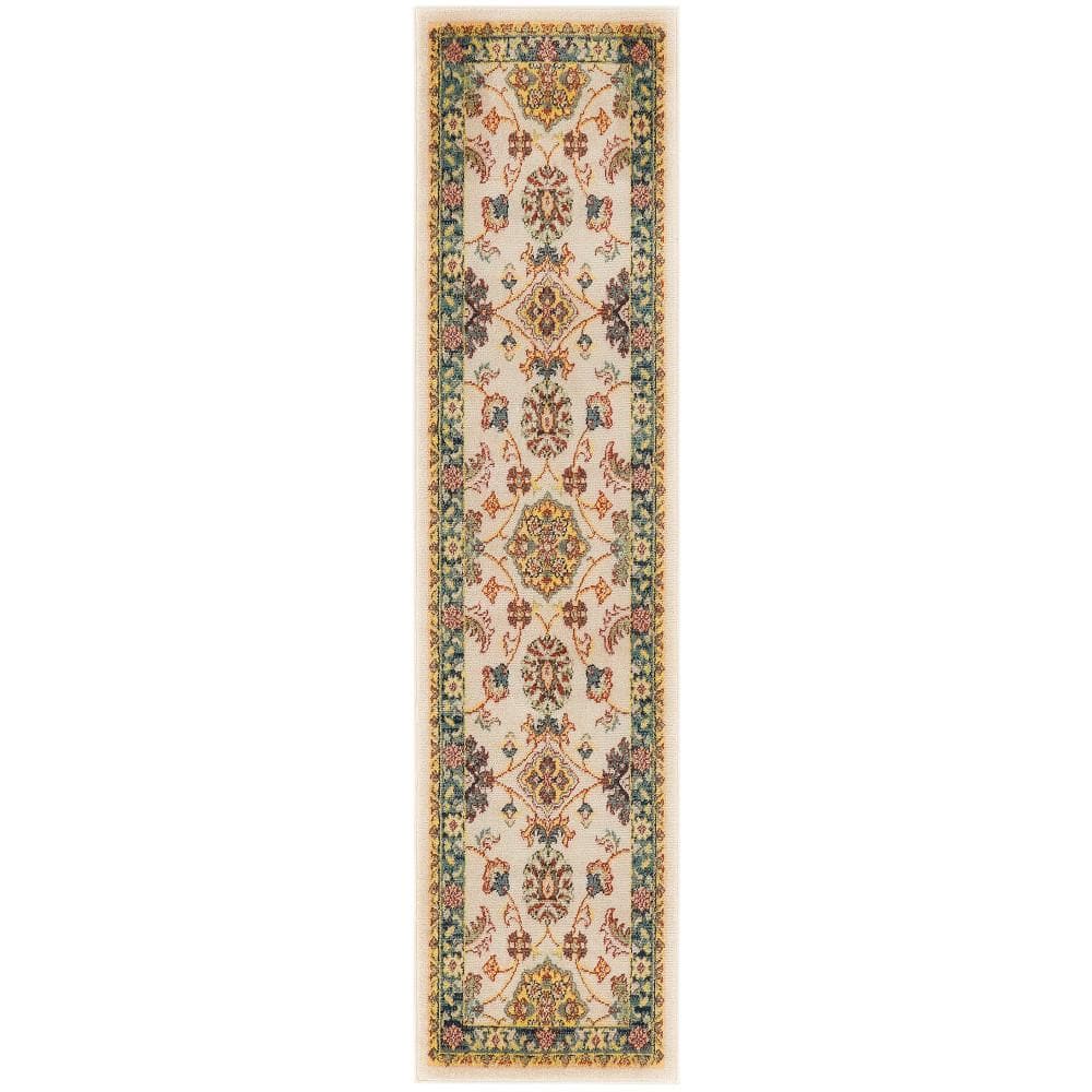 Ivory Gold Floral Persian Synthetic Runner Rug 2'2" x 7'6"