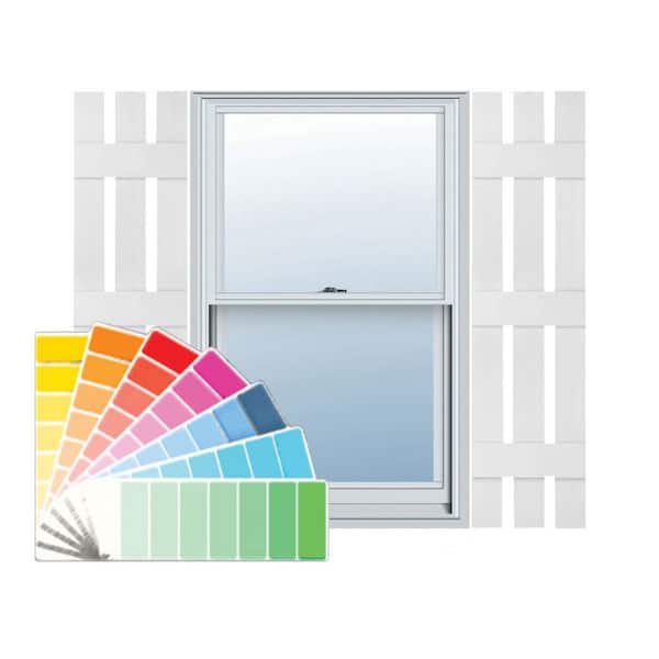 Ekena Millwork 12 in. x 71 in. Lifetime Vinyl Standard Three Board Spaced Board and Batten Shutters Pair Paintable