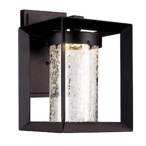 Taylor 11.75 in. Black Integrated LED Outdoor Wall Light Fixture with Seeded Glass
