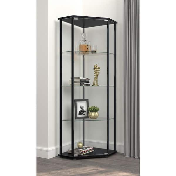 Zenobia Clear and Black Glass Shelf Storage Cabinet