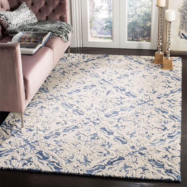 Blossom Blue/Ivory Doormat 3 ft. x 5 ft. Diamond Damask Floral Area Rug