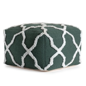 Forest Trail 22 in.  x 22 in.  x 16 in. Green and Ivory Pouf