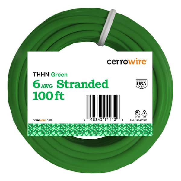 Cerrowire 100 ft. 6 Gauge Green Stranded Copper THHN Wire