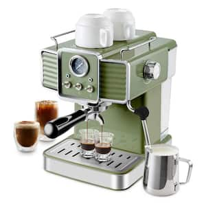 2-Cup Green Coffee Maker with Milk Frother Steam Wand, 15 Bar Espresso Coffee Machine with 54 Oz Removable Water Tank