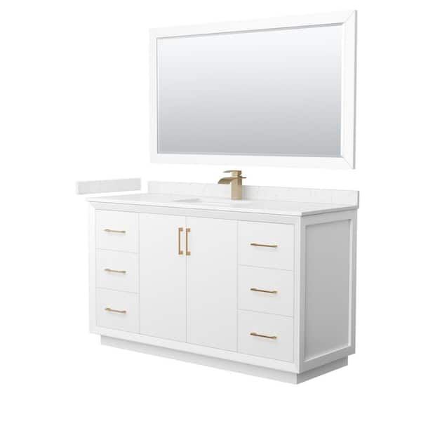Wyndham Collection Strada 60 in. W x 22 in. D x 35 in. H Single Bath Vanity in White with Carrara Cultured Marble Top and 58 in. Mirror