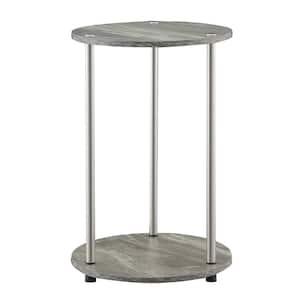 Designs2Go 15.75 in. Gray Faux Marble/Chrome Standard Round Particle Board End Table with 2-Tiers