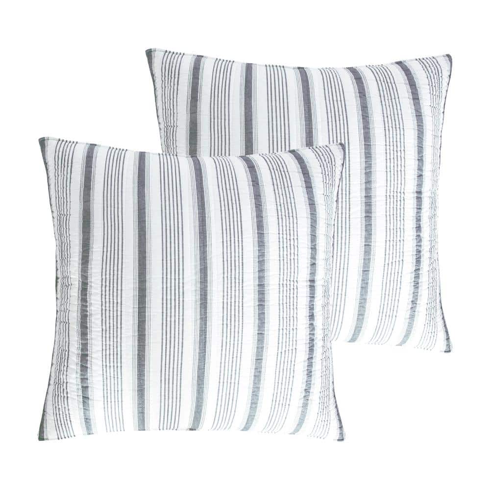 Camden Stripe Euro Sham Set in Black and Cream Cotton, 26x26