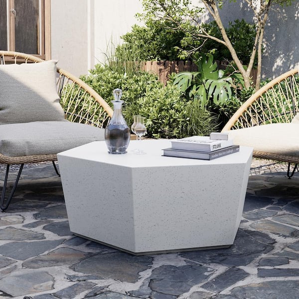 35 in. Outdoor Hexagonal Magnesium Oxide Coffee Table in White