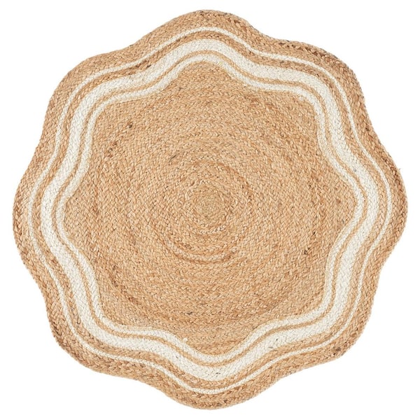 Natural Fiber 3 ft. x 3 ft. Specialty Natural/Bleach Woven Border Radial Area Rug