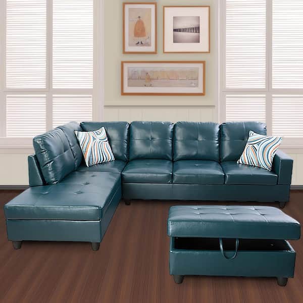 Star Home Living 103 50 In W Square Arm 2 Piece Faux Leather L Shaped Modern Left Facing Sectional Sofa Set Green Sh9518a The