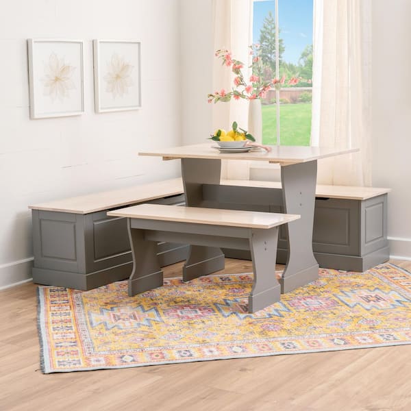 Rockhill Nook 3-Piece Square Gray and Maple Wood Top Dining Room Set Seats 6