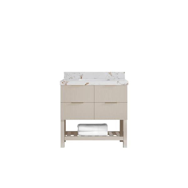 Willow Collections Catalina 36 in. Single Sink Freestanding Fine Grain Bath Vanity with Viola Gold Quartz Top Unassembled