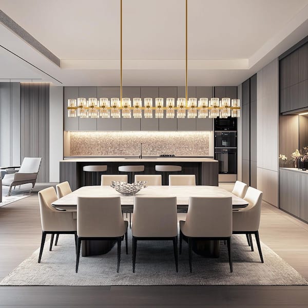 Modern 60-Light Matte Copper 3000K Warm White Chandelier with Crystal Shade and G4 Bulbs for Dining Room or Kitchen