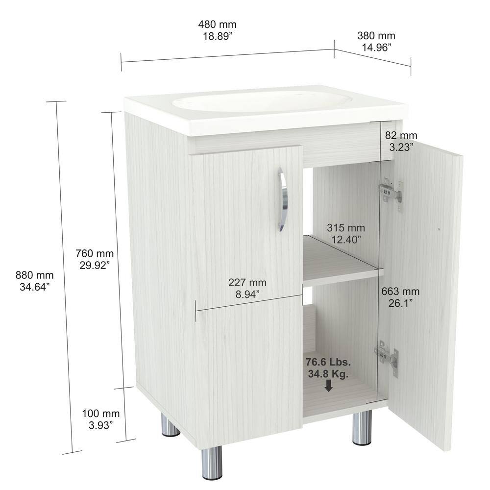 Washed Oak Freestanding Bathroom Vanity with White Sink Bowl