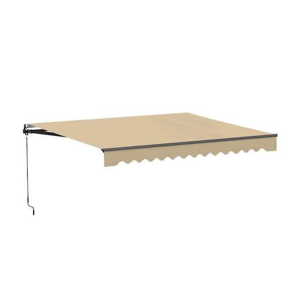 10 ft. Caribbean UV Polyester Manual Retractable Patio Awning 8 ft. Projection in Sand Black Frame