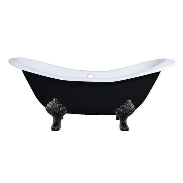 Aqua Eden 6 ft. Cast Iron Oil Rubbed Bronze Claw Foot Double Slipper Tub in Black