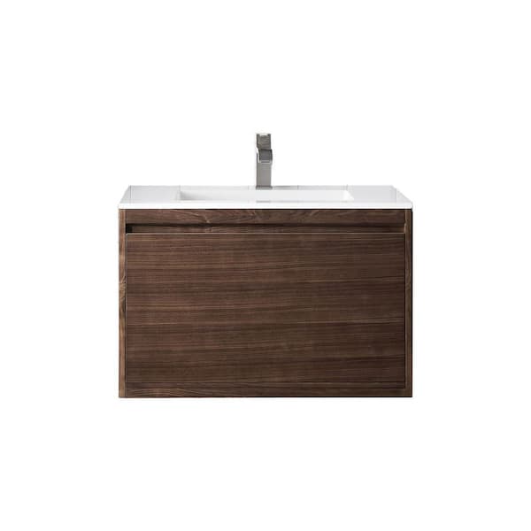 James Martin Vanities Milan 31.5 in. W x 18.1 in. D x 20.6 in. H Bathroom Vanity in Mid Century Walnut with Glossy White Composite Top