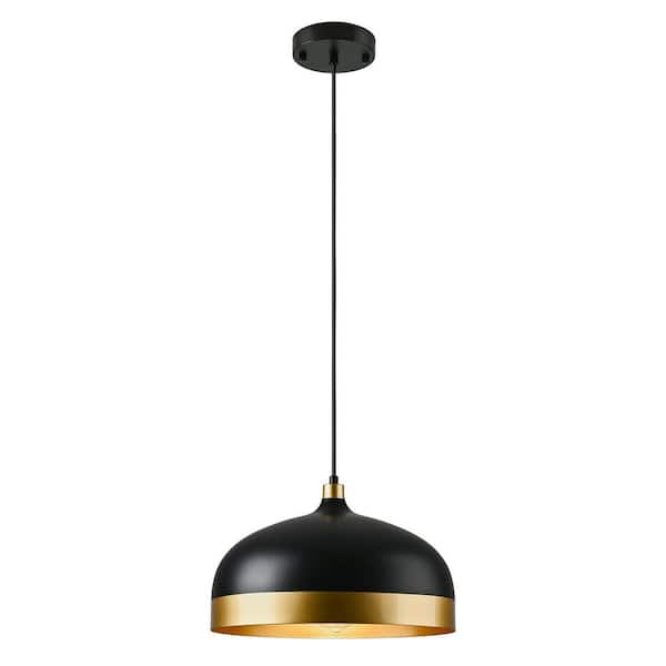 1-Light Black Modern Pendant Light with Metal Dome Shade