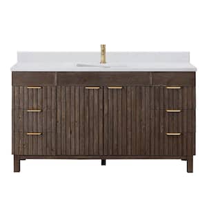 Palos 60 in.W x 22 in.D x 33.9 in.H Single Sink Bath Vanity in Spruce Antique Brown with White GRain Stone Top