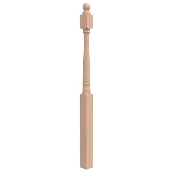 EVERMARK Stair Parts 4040 54 in. x 3 in. Unfinished Red Oak Ball Top Newel Post for Stair Remodel
