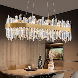 35.4 in. 16-Light Gold Crystal Chandelier, Modern Rectangular K9 Crystal Hanging Pendant Ceiling Light Fixture