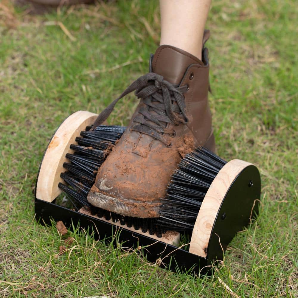 Heavy-Duty Black Metal and Wooden Boot Scraper with Brushes
