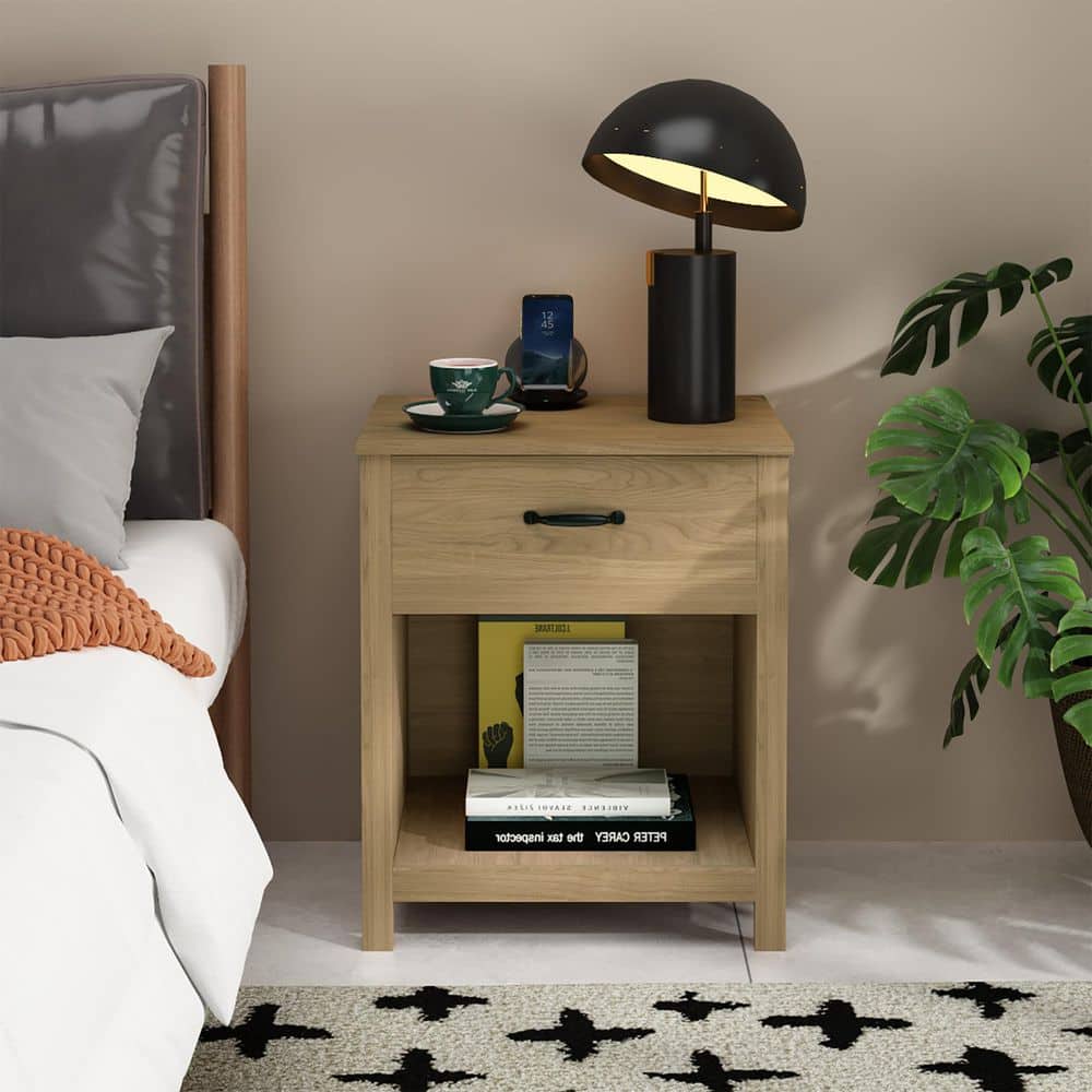 Wahid Brown 1-Drawer Nightstand with Open Shelf, Modern Bedside Table with Storage price history on PriceWatchPro