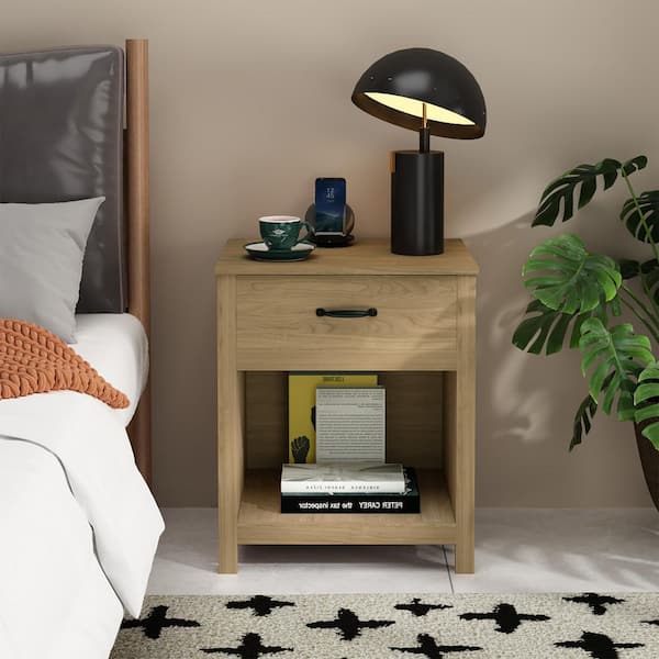 Wahid Brown 1-Drawer Nightstand with Open Shelf, Modern Bedside Table with Storage
