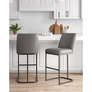 Serena Modern 29.13 in. Grey Metal Bar Stool with Leatherette Upholstered Seat (Set of 2)