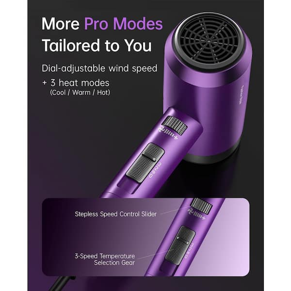 Wudkey 1600-Watts Hair Dryer in Purple, Portable Ionic Blow  display picture 1