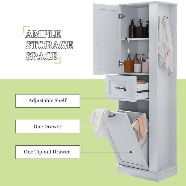 XUJMK 20 in. W x 14 in. D x 64 in. H Gray Linen Cabinet, Tall