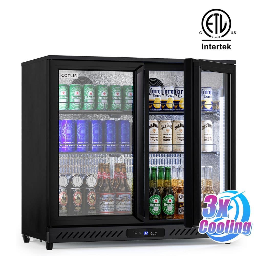 COTLIN 36 in. 7.45 cu. ft. Single Zone 208-Cans Beverage Cooler in Black, Self-Evaporation System, ETL Certified, 32°F to 50°F